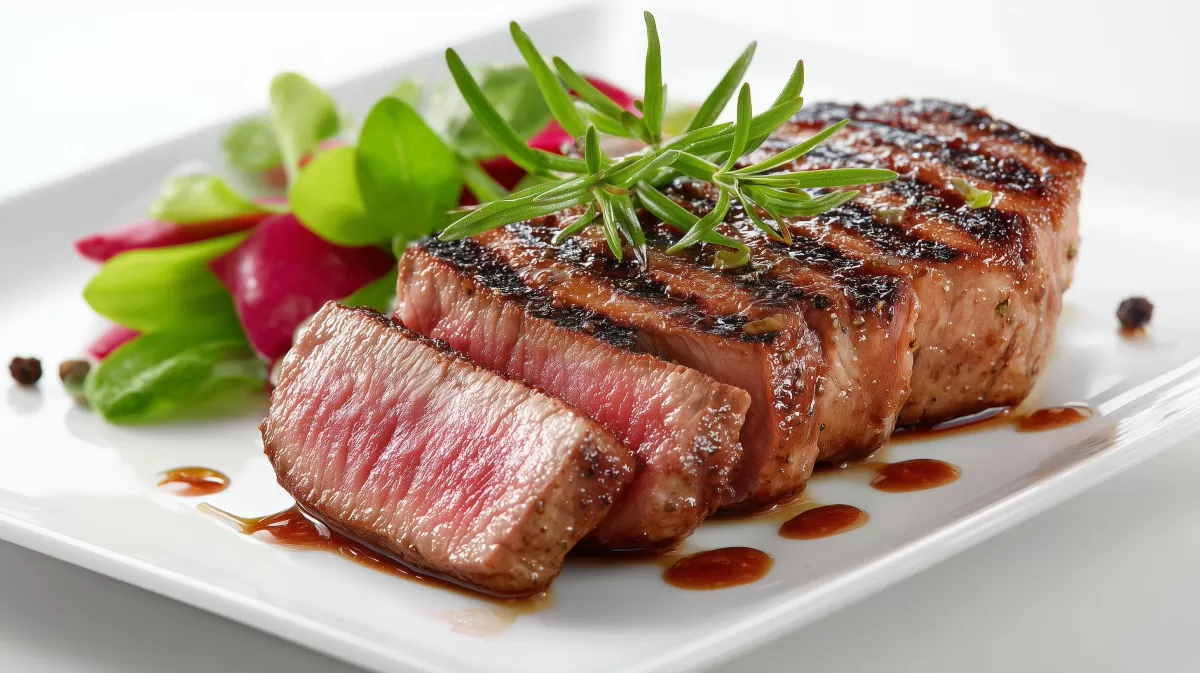 Saftiges Beefsteak mit Rosmarin und Blattsalat