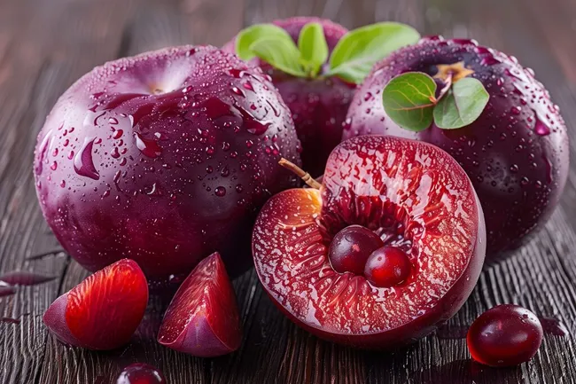 Saftiges Granatapfelstillleben auf Holz