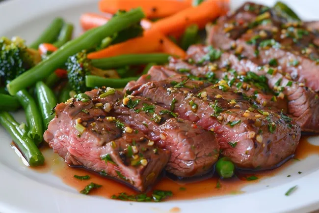 Saftiges Lendensteak mit Kräutern und Gemüse