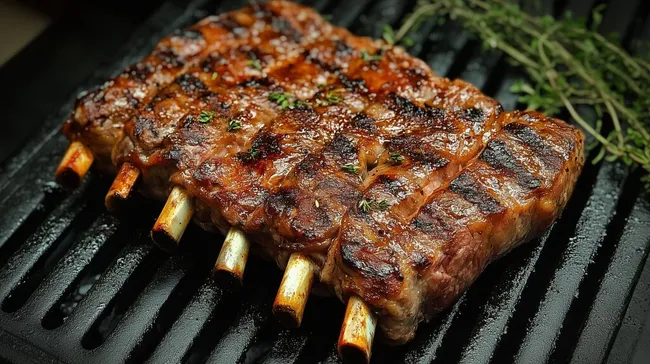Saftiges, mariniertes Rindfleischsteak auf Grillrost
