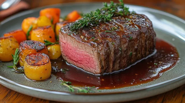 Saftiges Ribeye-Steak mit karamellisierten Karotten