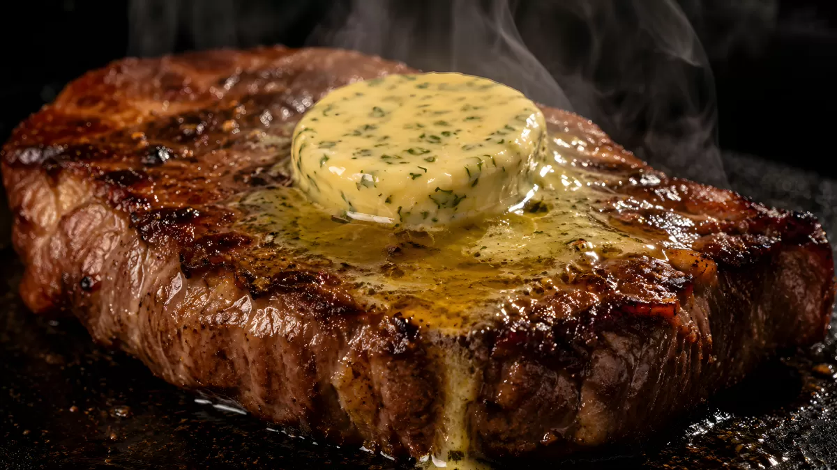 Saftiges Ribeye-Steak mit schmelzender Kräuterbutter