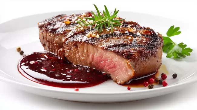 Saftiges Rindfleisch-Steak mit Rotweinsauce