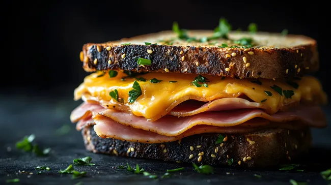 Saftiges Schinken-Käse-Sandwich mit Grill-Optik