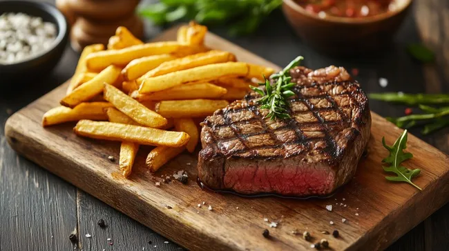 Saftiges Steakgericht mit knusprigen Pommes