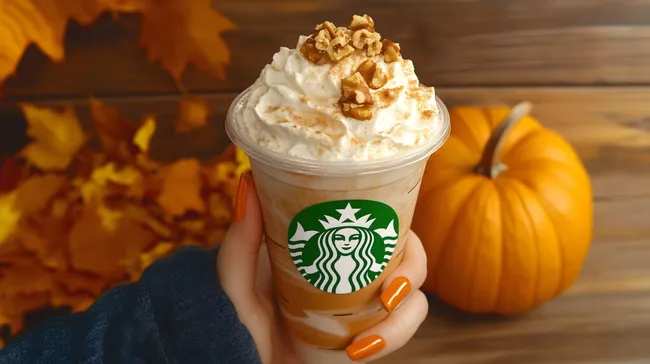 Saisonales Starbucks-Getränk in herbstlicher Umgebung