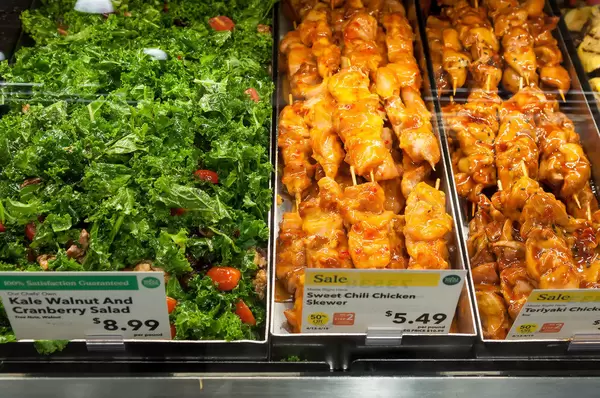 Salad and Teriyaki Chicken in Whole Food Market Boston