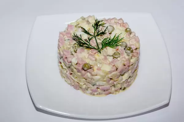 Salad olivier on a plate