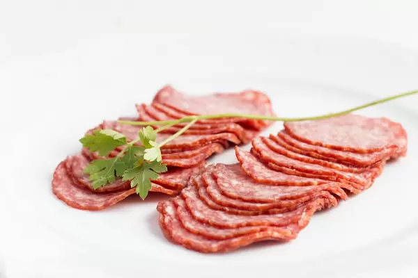 Salami sausage slices