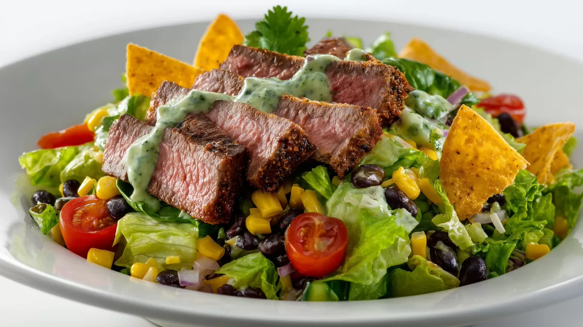 Salat Mexican Style mit gegrilltem Steak und Tortilla-Chips