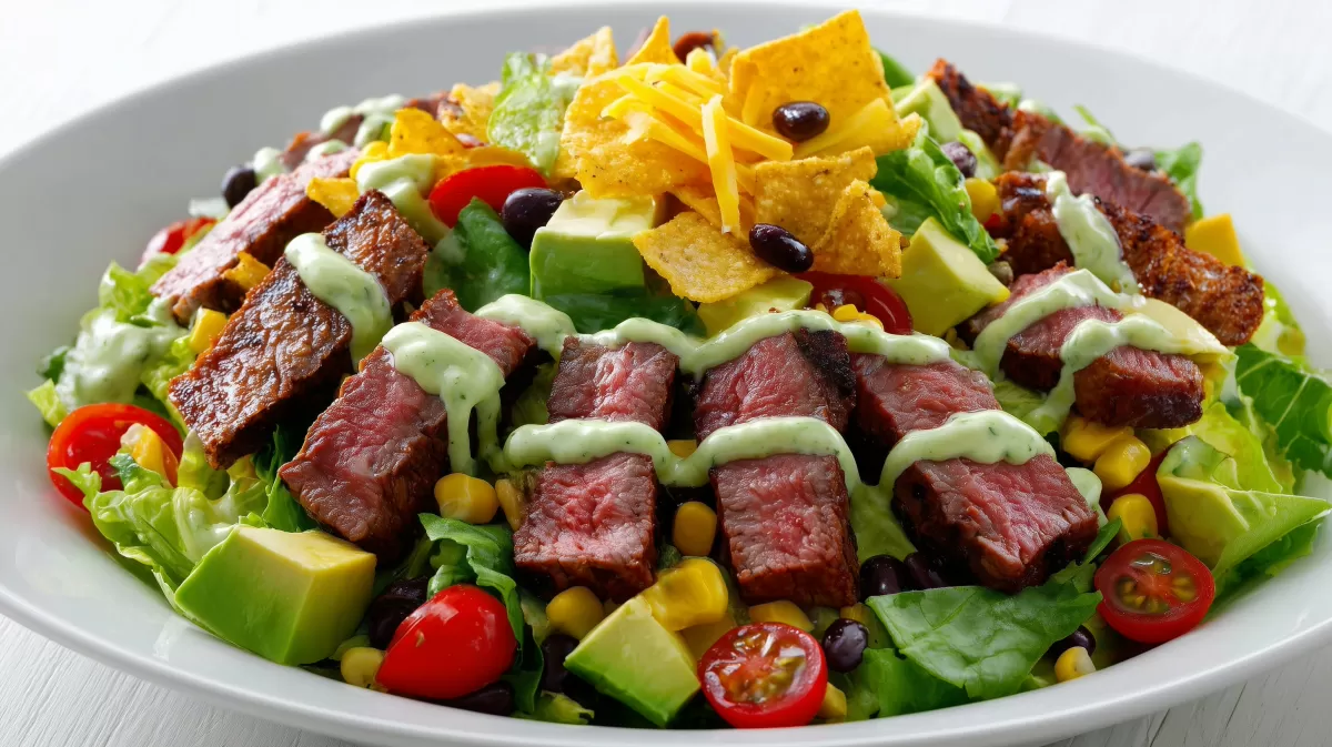 Salat Mexican Style mit Steak, Avocado und Tortilla-Chips