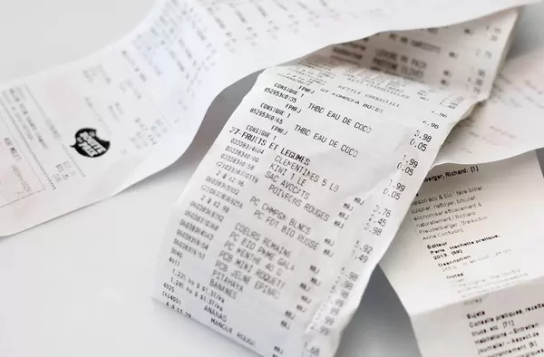 Sales receipt / checks after supermarket shopping
