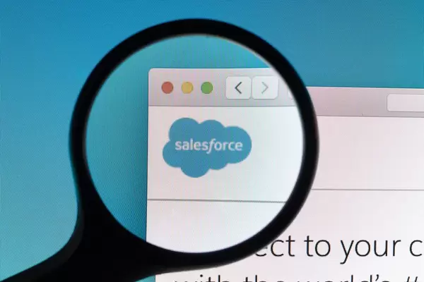 Salesforce logo under magnifying glass