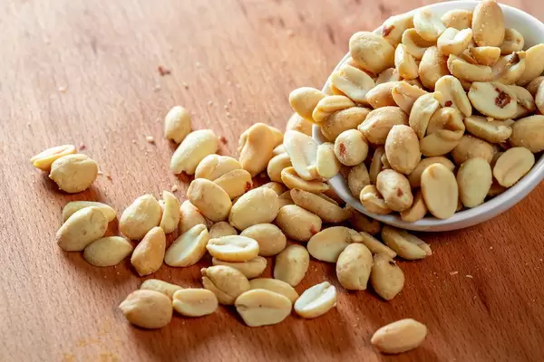 Salted roasted peanuts in a bowl