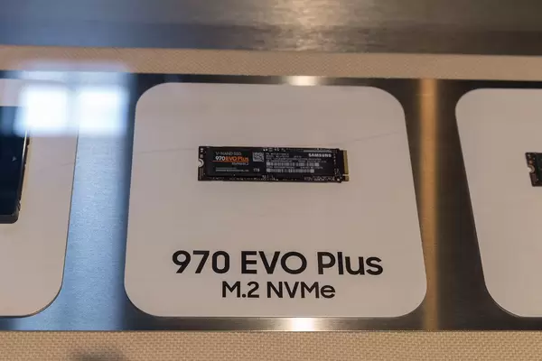 Samsung's 970 Evo Plus solid state drive on display at the Gamescom trade fair for digital game culture