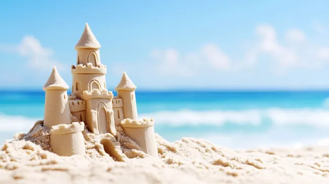 Sandburg am Strand mit Meerblick