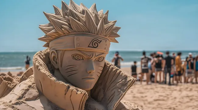 Sandkunstwerke am Sandstrand: Naruto-Figur