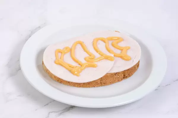 Sandwich with Chicken Breasts salami and Mustard sauce on the plate