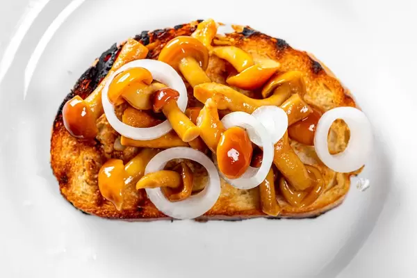 Sandwich with pickled mushrooms and onions.Top view