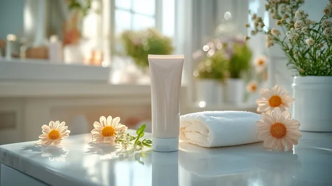 Sanfte Babyhautpflege im hellen Badezimmer