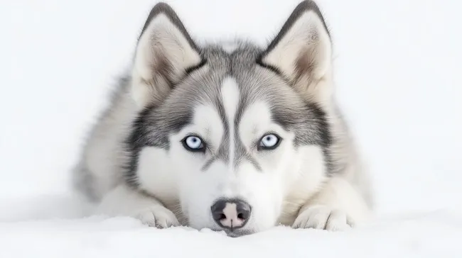 Sanftmütiger Husky mit intensiven blauen Augen