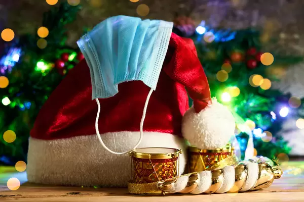 Santa cap, xmas toys and face mask