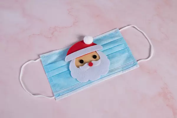 Santa Claus face and medical face mask