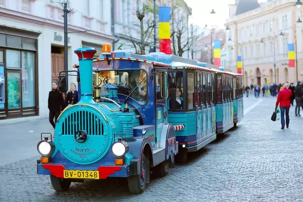 Santa Claus train for kids at Sibiu Christmas market, Romania