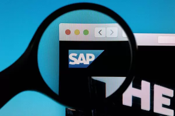 SAP logo under magnifying glass