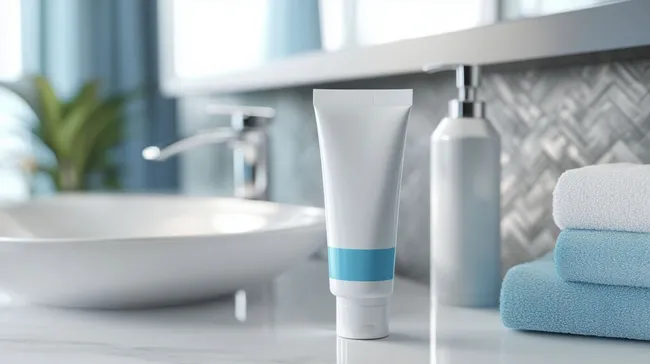 Sauberes Badezimmer mit Kosmetikprodukten