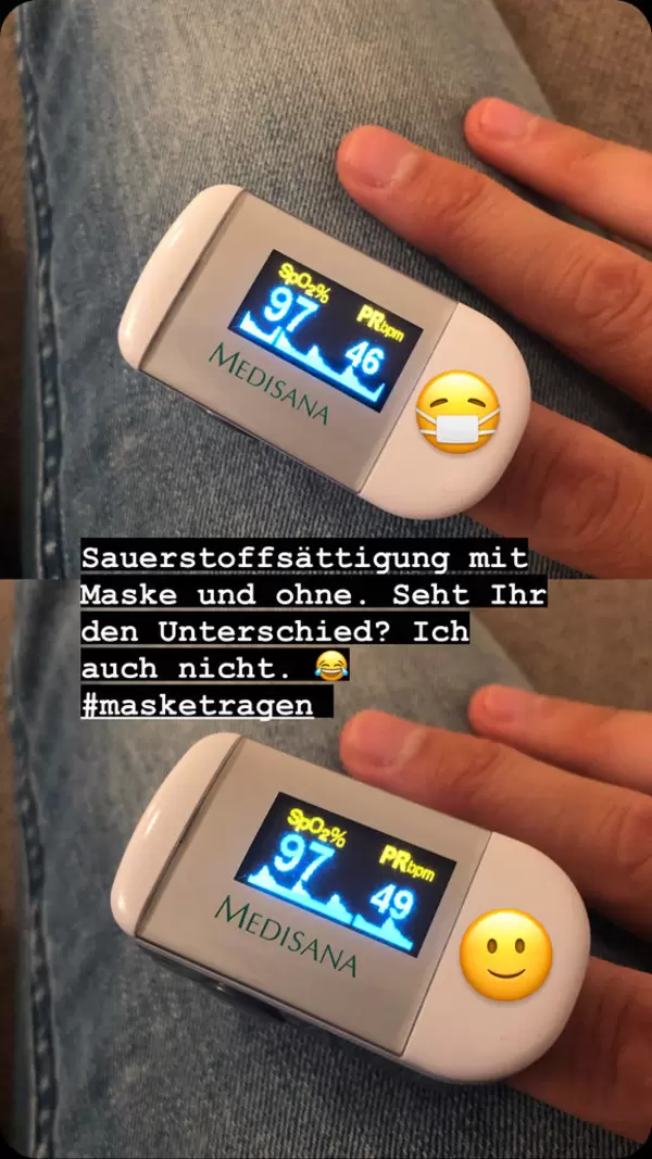 Sauerstoffsättigung mit Maske und ohne: Vergleich zeigt keinen Unterschied. #masketragen
