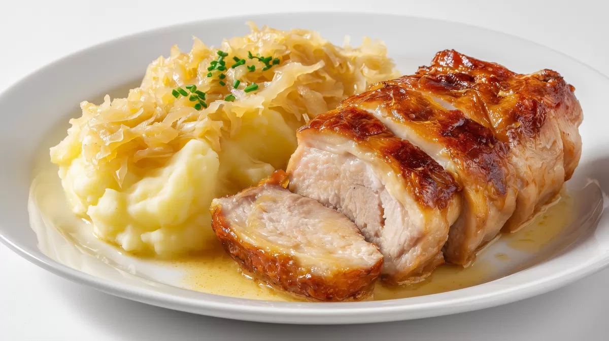 Saumagen mit Sauerkraut und Kartoffelpüree