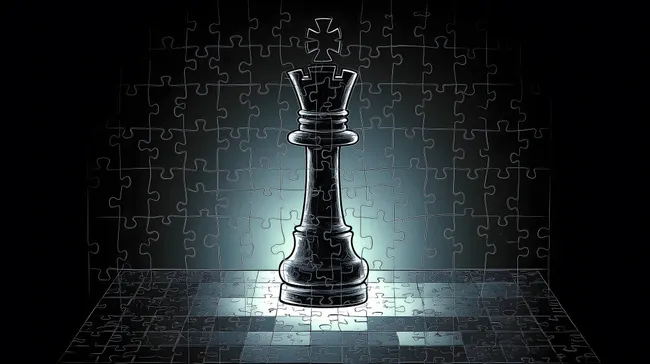 Schach-Königs-Figur auf Puzzlebrett mit Minimalistischem Design