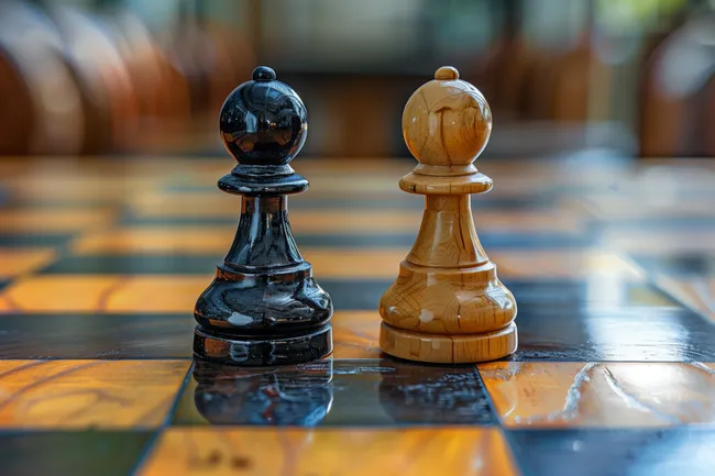 Schachbrett mit Holzfiguren