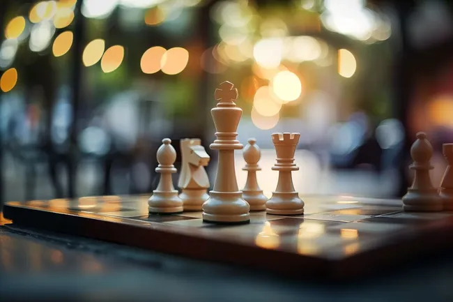 Schachfiguren im Scheinwerferlicht