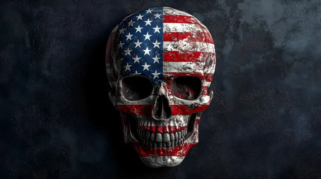 Schädel mit US-Flagge auf dunklem Hintergrund