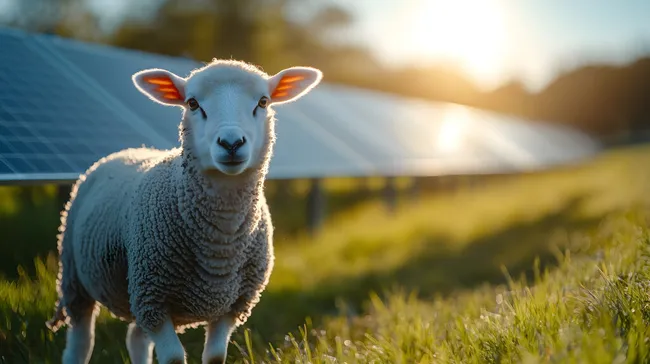 Schaf auf Solarfarm - Erneuerbare Energie in der Landwirtschaft