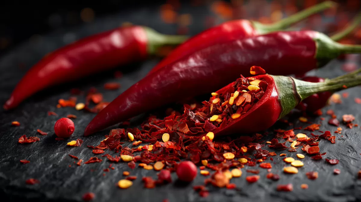 Scharfe rote Chilischoten auf dunklem Hintergrund