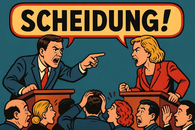 Scheidungstermin vor Gericht - wütendes Paar streitet