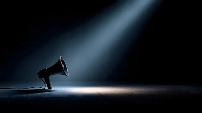 Scheinwerfer-Megafon auf dunkler Bühne