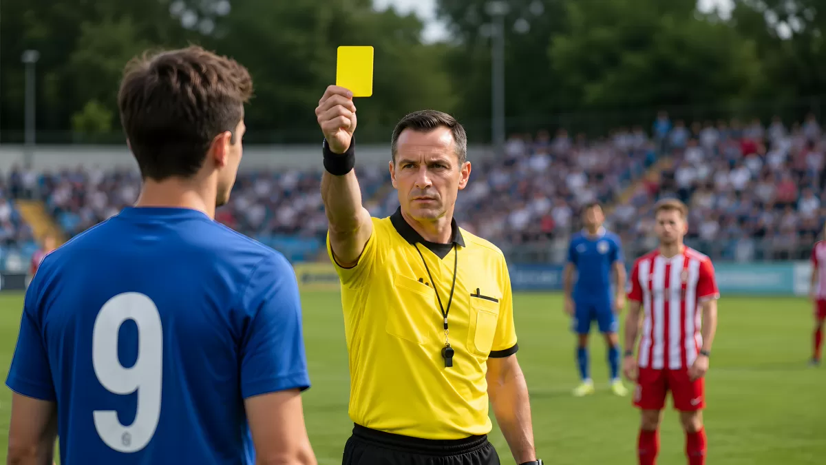 Schiedsrichter zeigt Spieler die Gelbe Karte