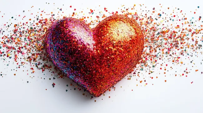 Schillernde Glitzerkonfetti-Herz-Collage