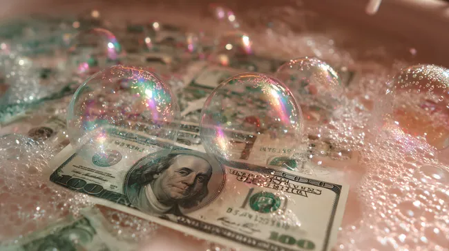 Schillernde Seifenblasen umgeben Geldscheine