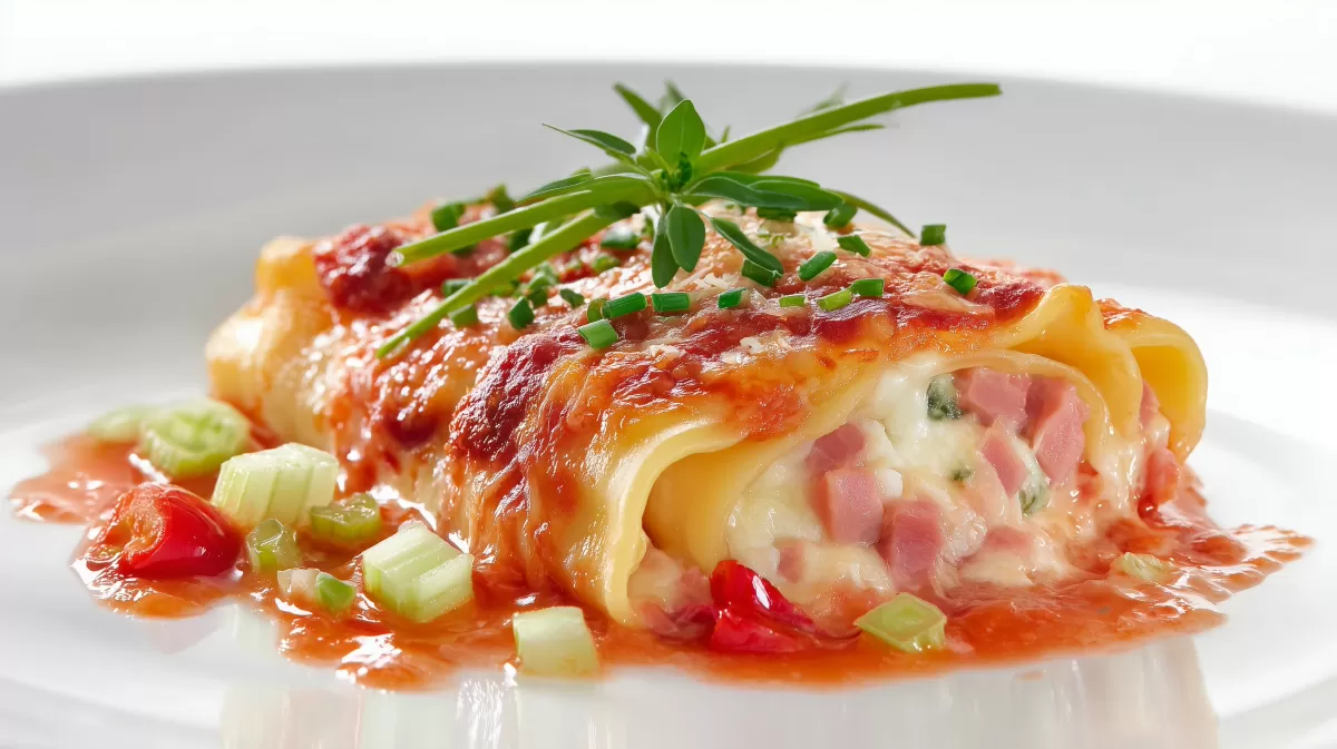 Schinken Cannelloni Auflauf mit Tomatensauce