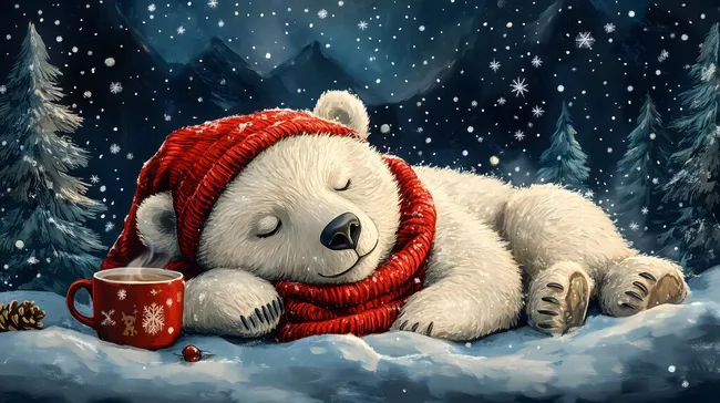 Schlafender Eisbär in winterlicher Landschaft