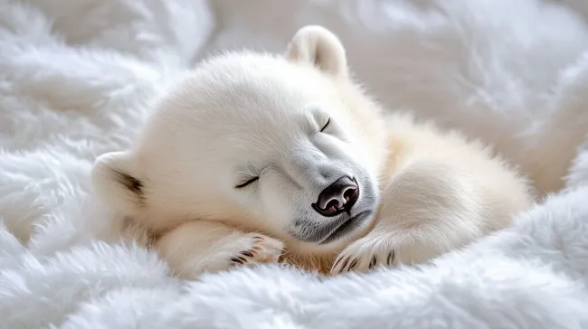 Schlafender Eisbären-Welpe in weicher Fellwelt