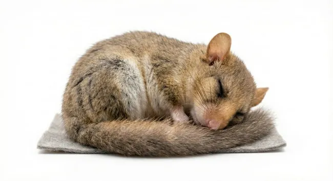 Schlafender Siebenschläfer auf grauer Filzmatte