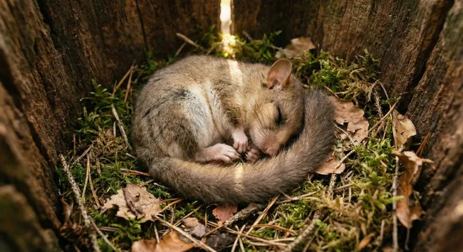 Schlafender Siebenschläfer in Baumhöhle