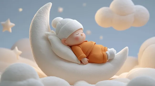 Schlafendes Baby auf Plüschmondlandschaft