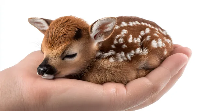 Schlafendes Rehkitz in Menschenhand